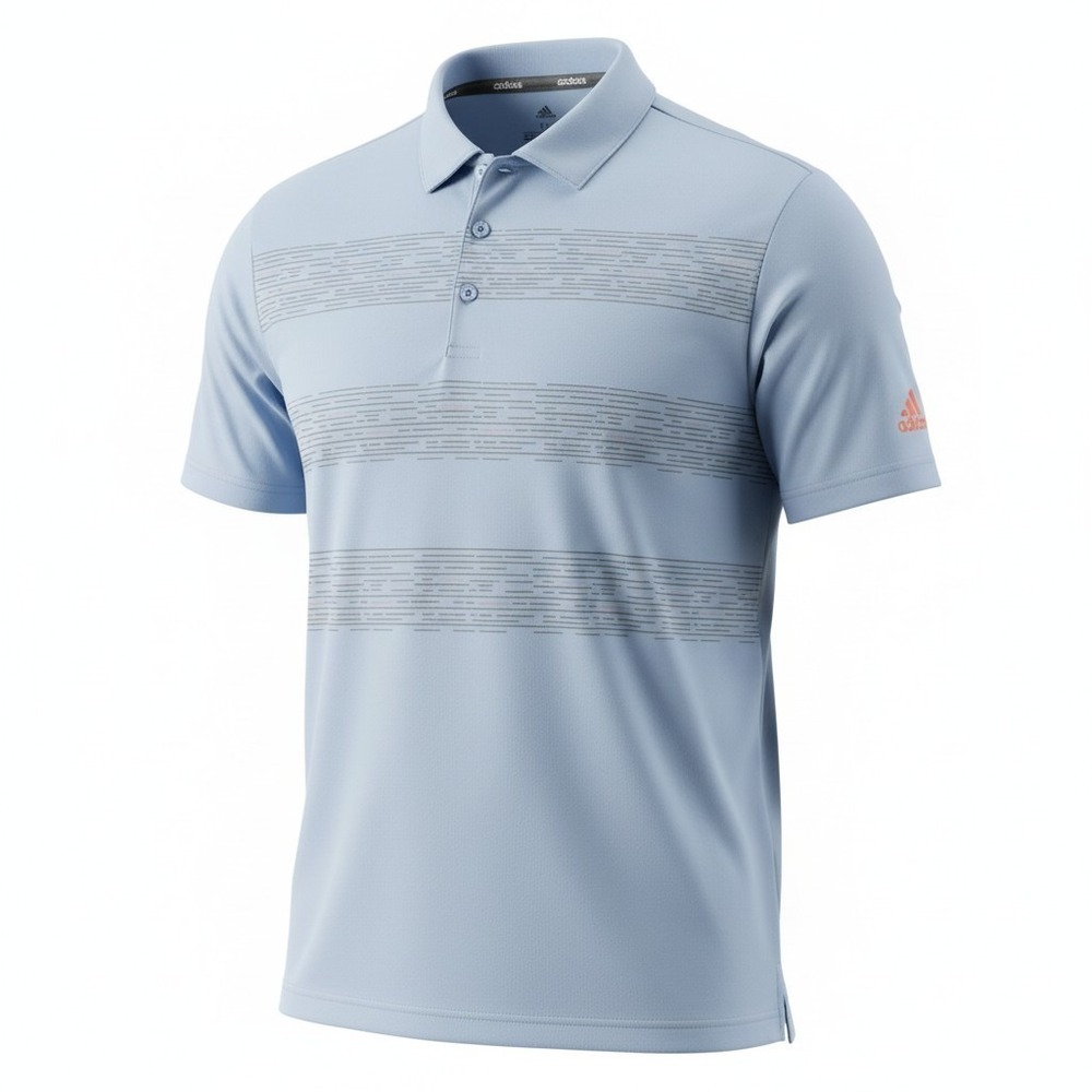 Adidas‎ Mens XL Baby Blue Grey Golf Polo Striped Shirt